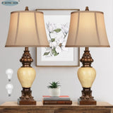 28" High Traditional Table Lamp Set of 2, Vintage Bronze Bedside Lamps with Faux Silk Bell Shades, W3355P306053