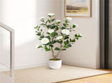 2 Pack White Artificial Camellia Tree with Blooming Flower 75346222