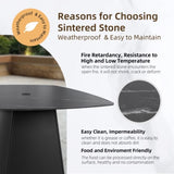 Modern 44" Rounded Square Outdoor Pedestal Dining Table, Black Sintered Stone Top, Flared Pyramid W1886P310020