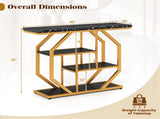 39.5" Modern Sofa Table with 4-Tier Storage, Black & Gold Console Table with Faux Marble Top for 50074188