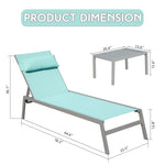 ZUN Patio Chaise Lounge Set of 3, Aluminum Pool Lounge Chairs with Side Table, Outdoor Adjustable W1859P172267