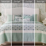 ZUN 6 Piece Cotton Percale Quilt Set with Throw Pillows Aqua King/Cal King B035129022