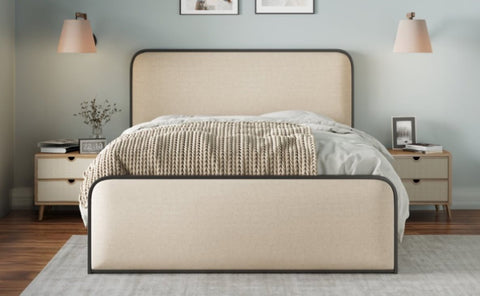 ZUN Modern Metal Bed Frame with Curved Upholstered Headboard and Footboard Bed with Under Bed Storage, WF319290AAA