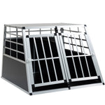 ZUN Double Doors Pet Car Transport Cage Aluminium Puppy Travel Crate Box Trapezoidal Kennel Dog Cat 79060182