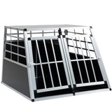 ZUN Double Doors Pet Car Transport Cage Aluminium Puppy Travel Crate Box Trapezoidal Kennel Dog Cat W2505P228355