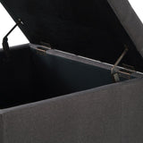 Large square storage ottoman with wooden legs, Upholstered button tufted coffee table with nail W2186142957