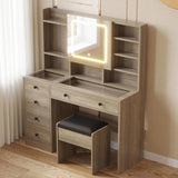 9262 gray particle board, tempered glass tabletop, linen finish, 5-drawer dressing table set with 82967963