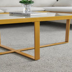 ZUN Minimalism rectangle coffee table,Golden metal frame with tempered glass tabletop W24738712