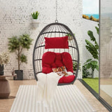 ZUN Outdoor Garden Rattan Egg Swing Chair Hanging Chair Wood W874107310