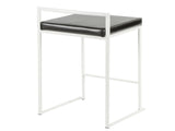 Fuji Contemporary Stackable Counter Stool in White with Black Faux Leather Cushion by LumiSource B202P222380