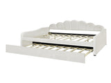 Full Size Upholstery Daybed Frame with Shall Shaped Backrest and Trundle,White 05415103
