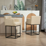 ZUN House Hold Counter Height Bar Stools Set of 2, Modern Square Bar Stool with Back, Black Metal W1588P191206