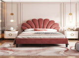 Full Size Upholstered Platform Bed with Flower Pattern Velvet Headboard, Bean Paste Red 33221506