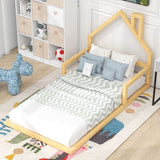 Twin Size Wood Floor Bed with House-shaped Headboard, Natural WF304145AAN