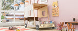 Wood Twin Size Car Bed with Pillow, Ceiling Cloth and LED, Natural WF309288AAM