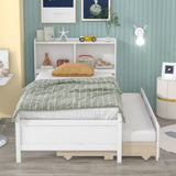 ZUN Twin Bed with Bookcase,Twin Trundle,Drawers,White 53778862