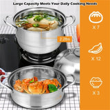 Stainless Steel Multi-Cook Steamer - 3-Tier Design with Reflux Steaming Grids, 8QT Bottom Pot, 98847665
