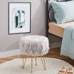 ZUN Faux Fur Storage Ottoman Round Furry Vanity Marble Grain Tray Coffee Table Compact Footrest 66218617