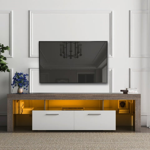 ZUN 20 minutes quick assembly brown simple modern TV stand with the toughened glass shelf cabinet W67943604