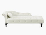 Aijia 60.6" Velvet Chaise Lounge Buttons Tufted Nailhead Trimmed Solid Wood Legs with 1 Pillow,White W111740823