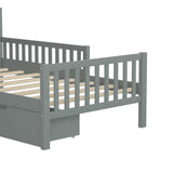 Twin Size Wood Platform Bed with Guardrails on Both Sides and Two Storage Drawers, Gray N733P172696E