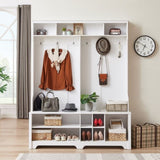 ZUN Hall Tree Entryway Bench with Coat Rack, with Shoe Cubbies for bedroom, White, 59.8'' w x 15.8'' d x W1162P147412