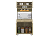 Pantry Cabinet 67" H, Four Doors, One Drawer, Three Internal Shelves, 2 External Storage Shelves, B097133017