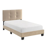 1pc Twin Platform Bed Light Brown Velvet Upholstered Adjustable Height Headboard Button Tufted Solid B011P203575