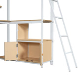 Twin Size Metal Loft Bed with Built-in Work Station, LED and Multiple Storage, White 81360789
