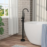 Freestanding Bathtub Faucet Floor Mount Tub Filler Matte Black, Swivel Gooseneck Spout with Cylinder W1243P316229