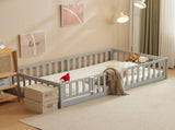 Kids' playpen bed with door and board, grey twin wooden bed 14020700