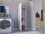 Storage Cabinet 71" H, Four Internal Shelves, Three Broom Hangers, White B097133209