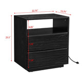 Mid Century Modern Nightstand with Charging Station & Outlet Hole & 2 Solid Wood Drawers, Louver W1801P303391