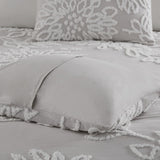 3 Piece Tufted Cotton Chenille Floral Comforter Set Warm Grey/White King/Cal King B035128914