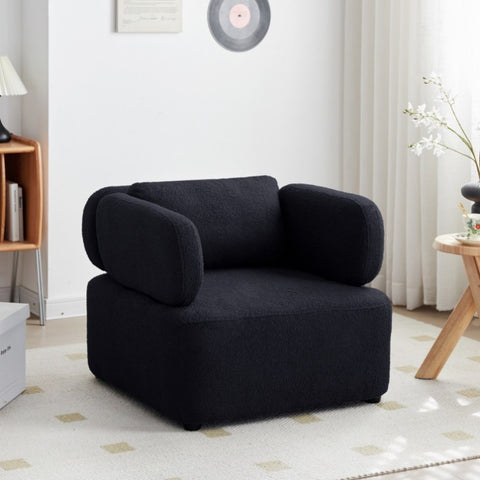 ZUN Mid Century Accent Chair with Thickened Cushions Teddy Velvet Reading Armchair with Pillow 95959930
