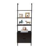 ZUN Industrial Bookshelf with Wood Drawers and Matte Steel Frame 12885722