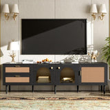 Rattan TV Stand with 3 Cabinets & 2 Drawers, Rattan-inspired Media Console Table for TVs up to 80'', N710P206015B