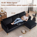 ZUN 84" W Sectional Couches for Living Room, Velvet L Shaped Couch with Chaise and Metal Legs, 3 Seater T2694P281423