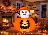 5ft Animated Halloween Inflatable Pumpkin with Rising Ghost, 2 Built-in LED Lights, Self-Inflating 54238430