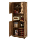 76-Inch Tall Rustic Oak Color Farmhouse Kitchen Faux Rattan Wine Cabinet, Kitchen Bar Cabinet with W2702P183964