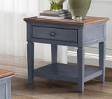 24 inch End Table, No Assembly Required, Corduroy Blue Finish B108P193074