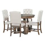 ZUN 5-Piece Retro Functional Set, Round Table with a 16"W Leaf and 4 Upholstered Chairs for 51327956