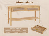 40" Console Table with Storage Drawers & Bottom Shelf, Sturdy PE Rattan Foyer Table for Hallway 81616820