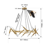 Golden Modern Chandelier Light Fixture, Branch Design with Frosted Tubes, Black Cords, Adjustable W1340P233169