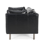 39" Vintage Black Faux Leather Lounge Chair with Polyester and PU Leather Upholstery, Solid Wood N767P208310K