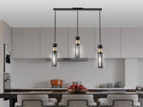 Modern Black and Gold 3-Light Pendant Chandelier, Adjustable Hanging Lights with Cylindrical Mesh W1340P233174