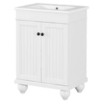 ZUN 24" White Modern Sleek Bathroom Vanity Elegant Ceramic Sink with Solid Wood Frame, Adjustable Shelf N725P189821K