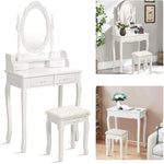 ZUN Vanity Table Set with 4 Drawer, Makeup Dressing Table w/Cushioned Stool, Girls Women Bedroom W2837P197800