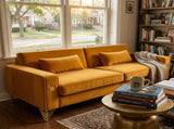 FX-P18-ORLuxury Velvet Sofa with Gold Accents - Modern 3-Seat Couch with Plush Cushions, W57649842