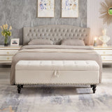 59" Bed Bench Ottoman with Storage Beige Fabric W1097124941
